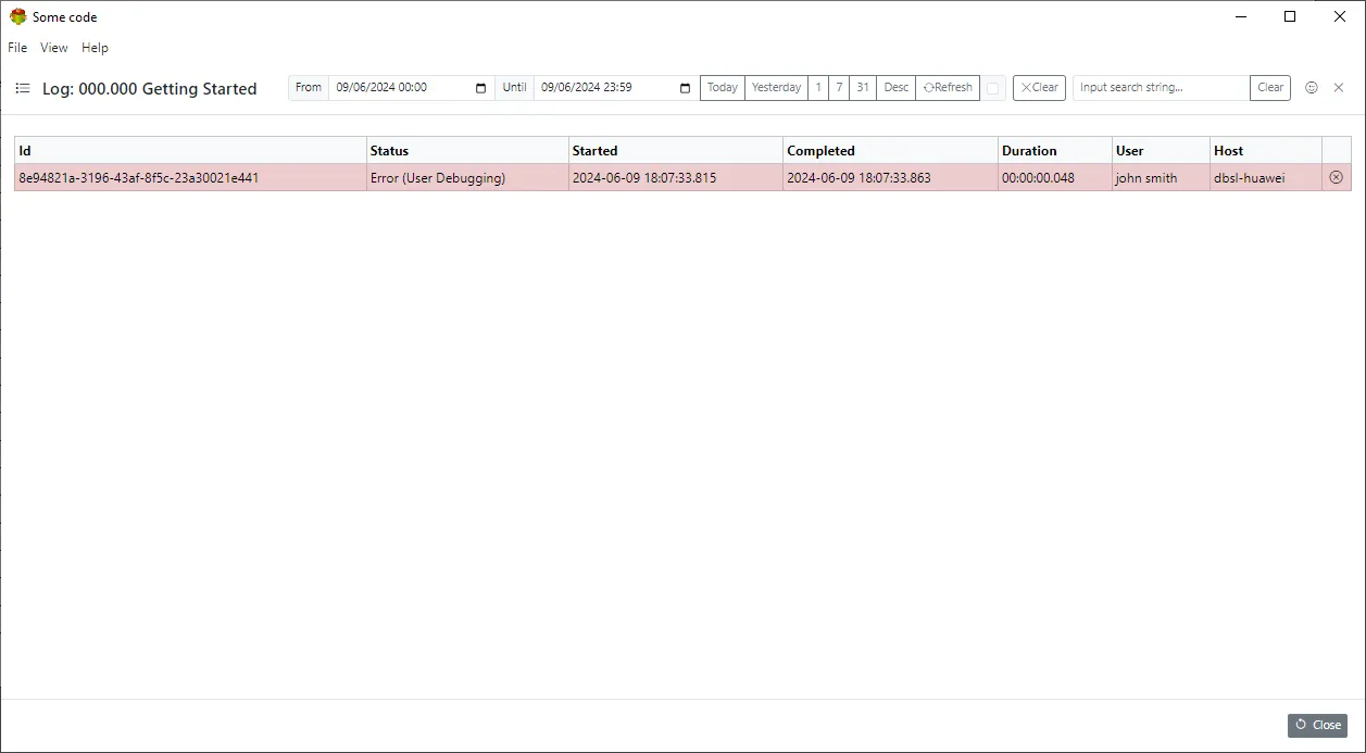 Execution log summary
