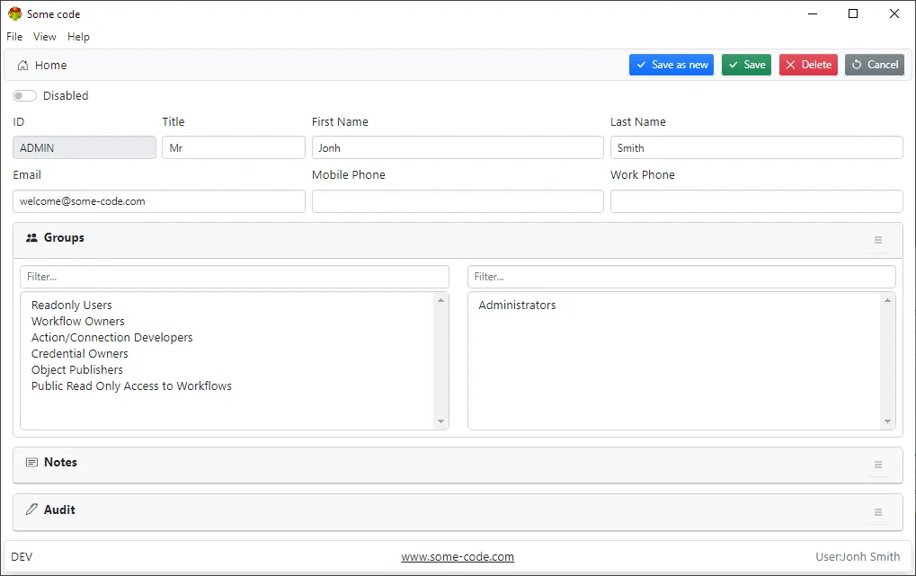Users form