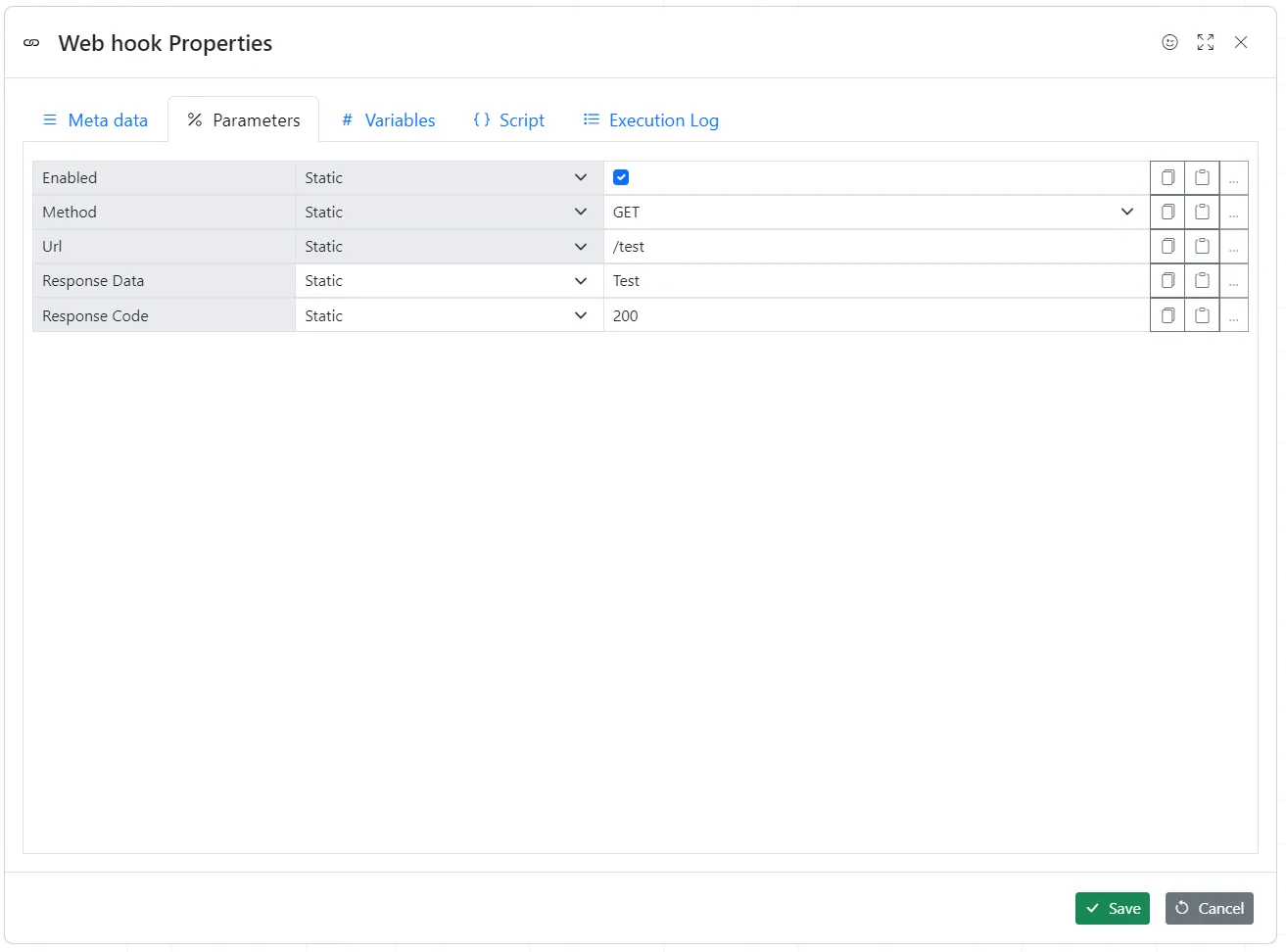 Web hook properties