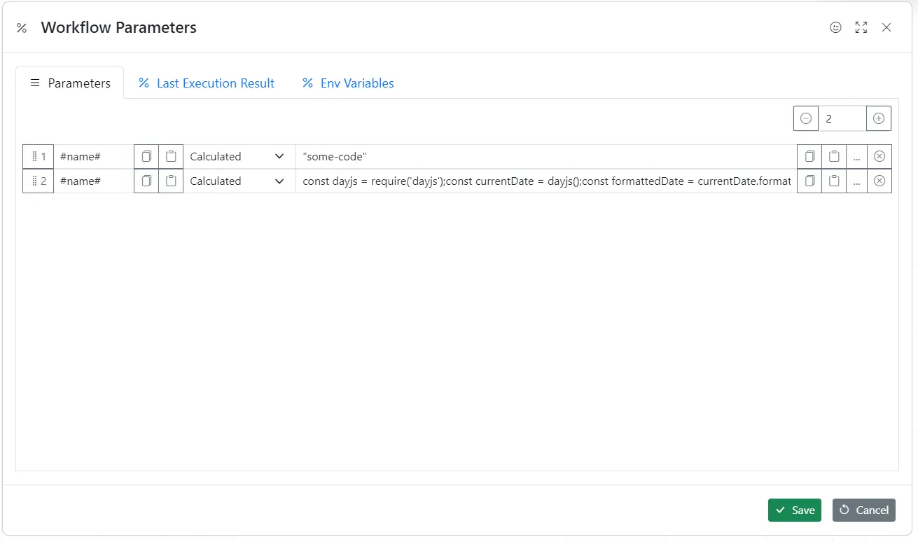 Workflow parameters